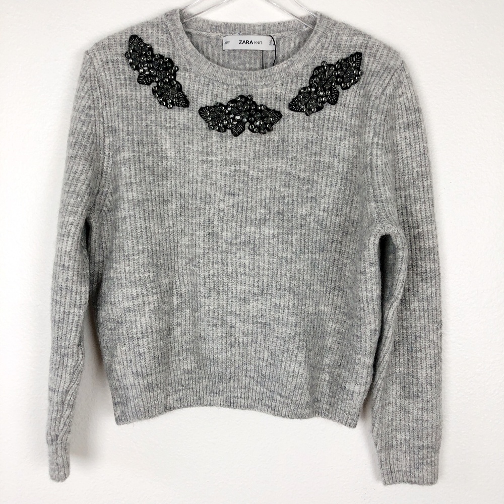 New Zara Knit Embellished Sweater